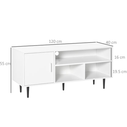 TV Stand Cabinet with Shelves and Cable Hole for Living Room, White