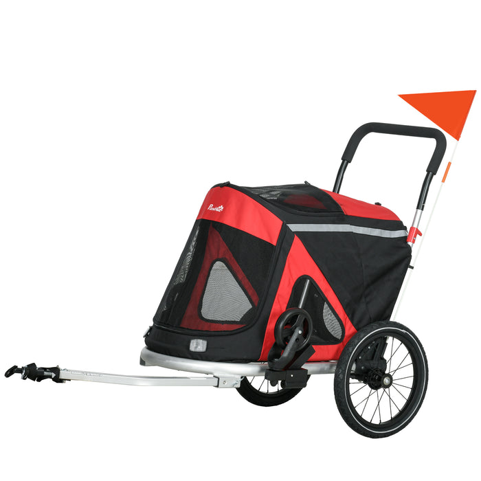 2 in 1 Aluminium Foldable Dog Bike Trailer, Pet Stroller, for Medium Dogs - Red