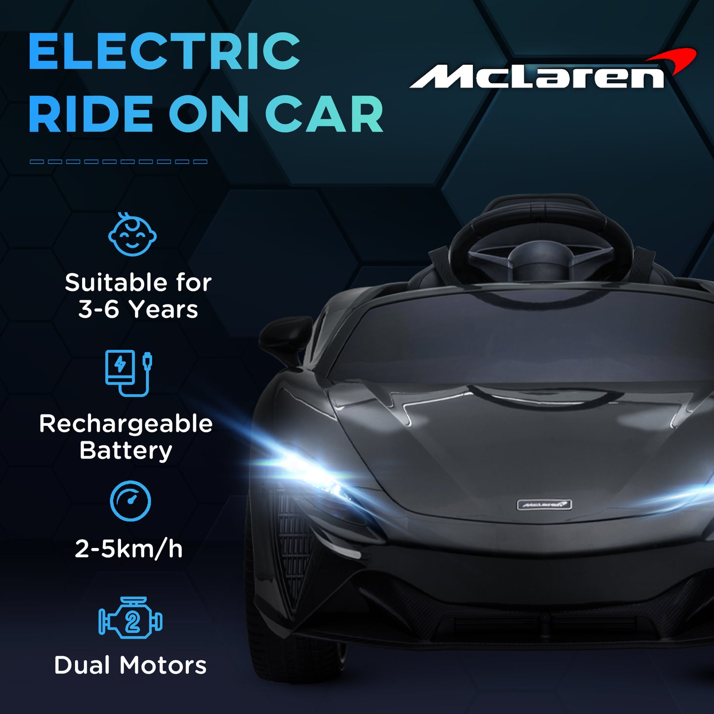 McLaren Licensed Kids Electric Ride-On Car w/ Remote Control - Black
