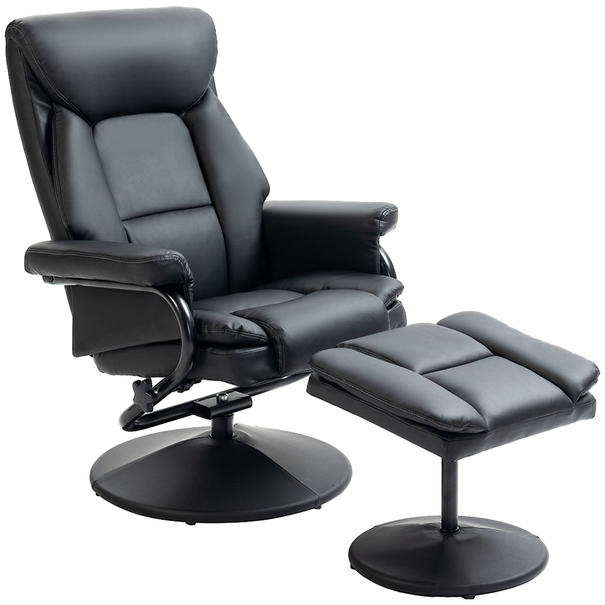 PU Leather Swivel Recliner Armchair with Ottoman, Black