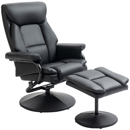 PU Leather Swivel Recliner Armchair with Ottoman, Black