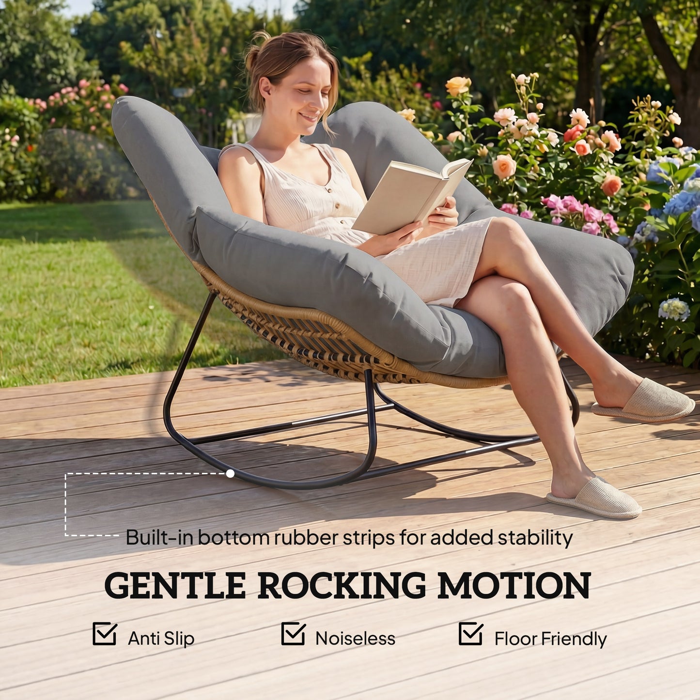 Indoor Outdoor Rocking Chair with Cushion, Grey