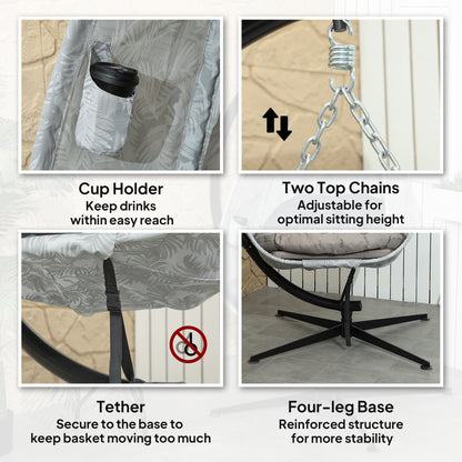 Hanging Egg Chair Outdoor Indoor Swing Chair, Folding Basket, Sand