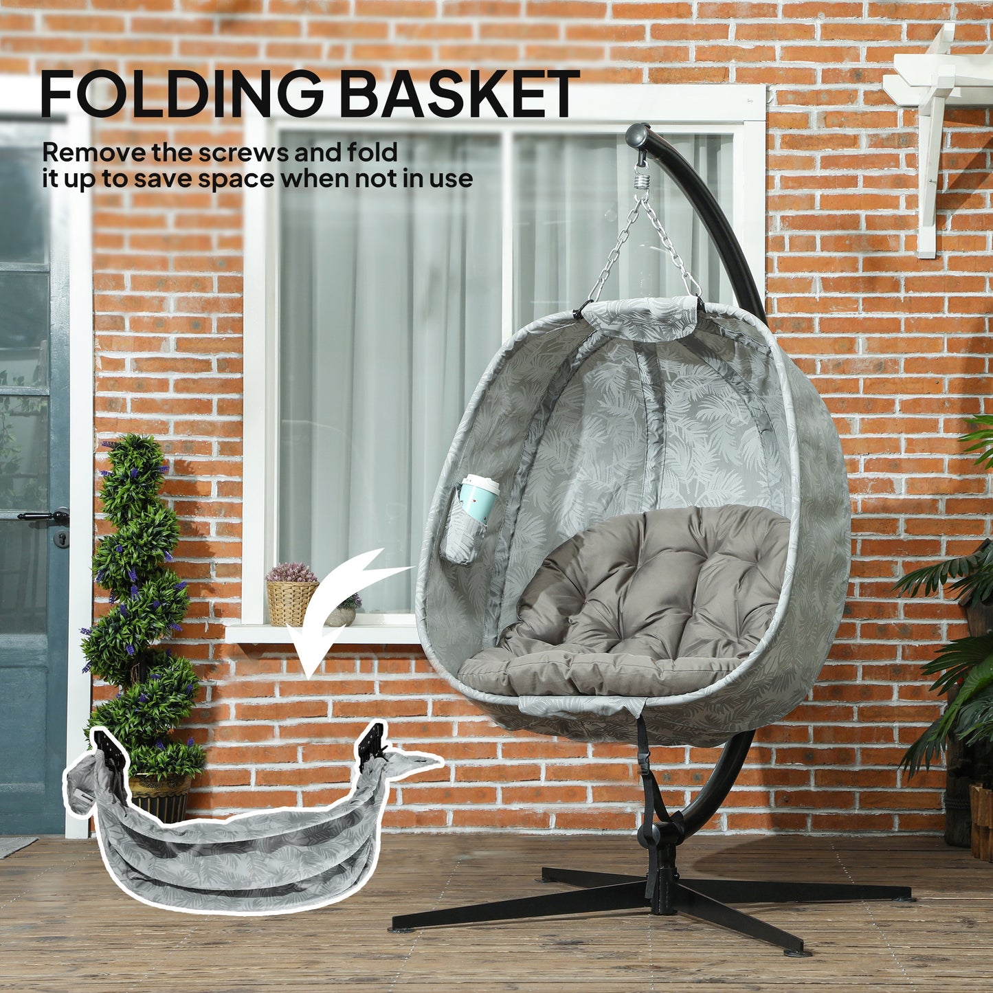 Hanging Egg Chair Outdoor Indoor Swing Chair, Folding Basket, Sand