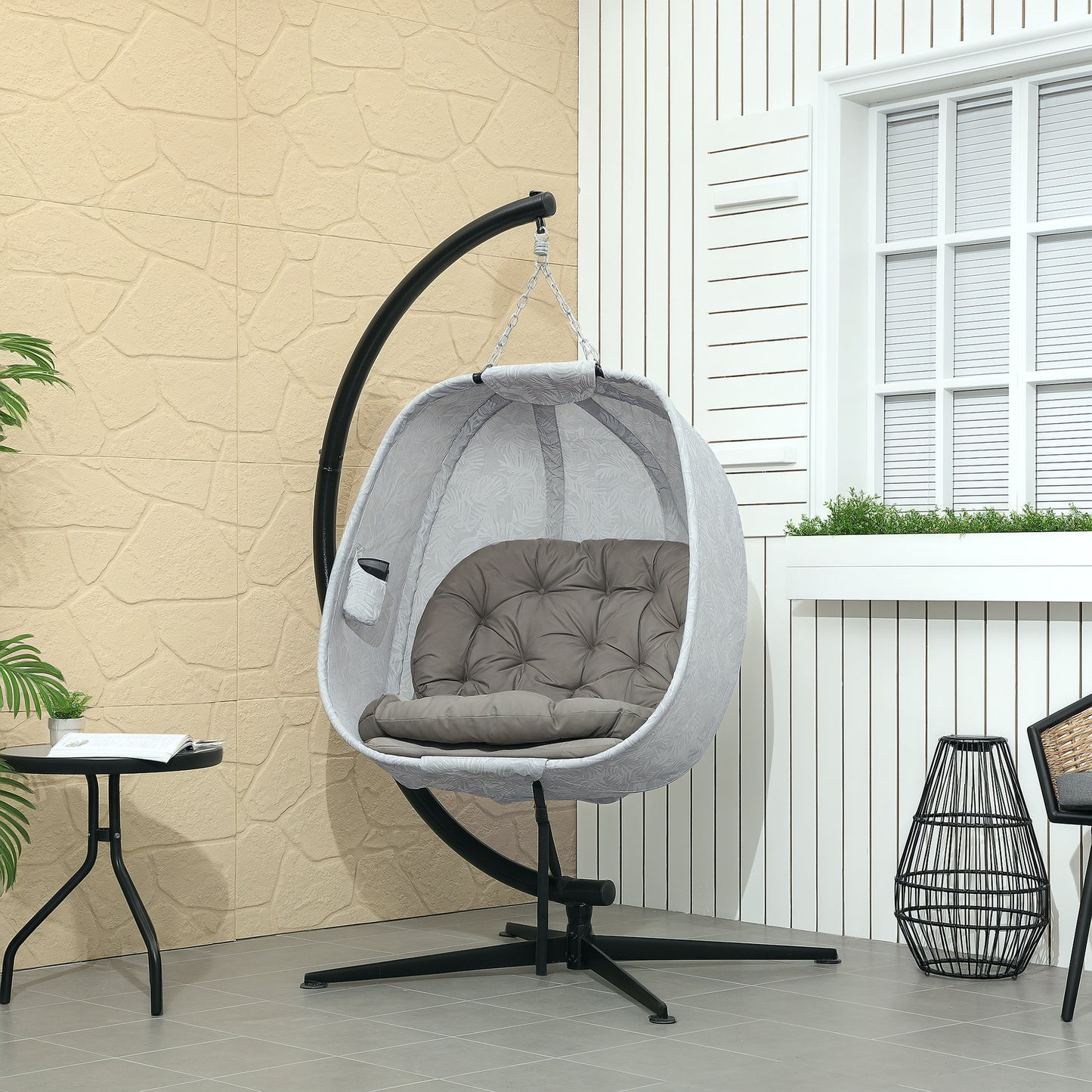 Hanging Egg Chair Outdoor Indoor Swing Chair, Folding Basket, Sand