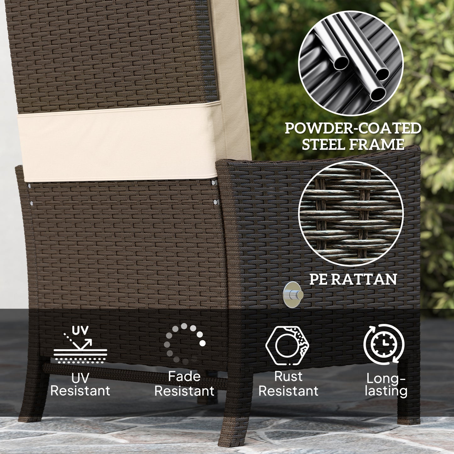 5 PCS Rattan Garden Furniture Set w/ Cushions, Khaki