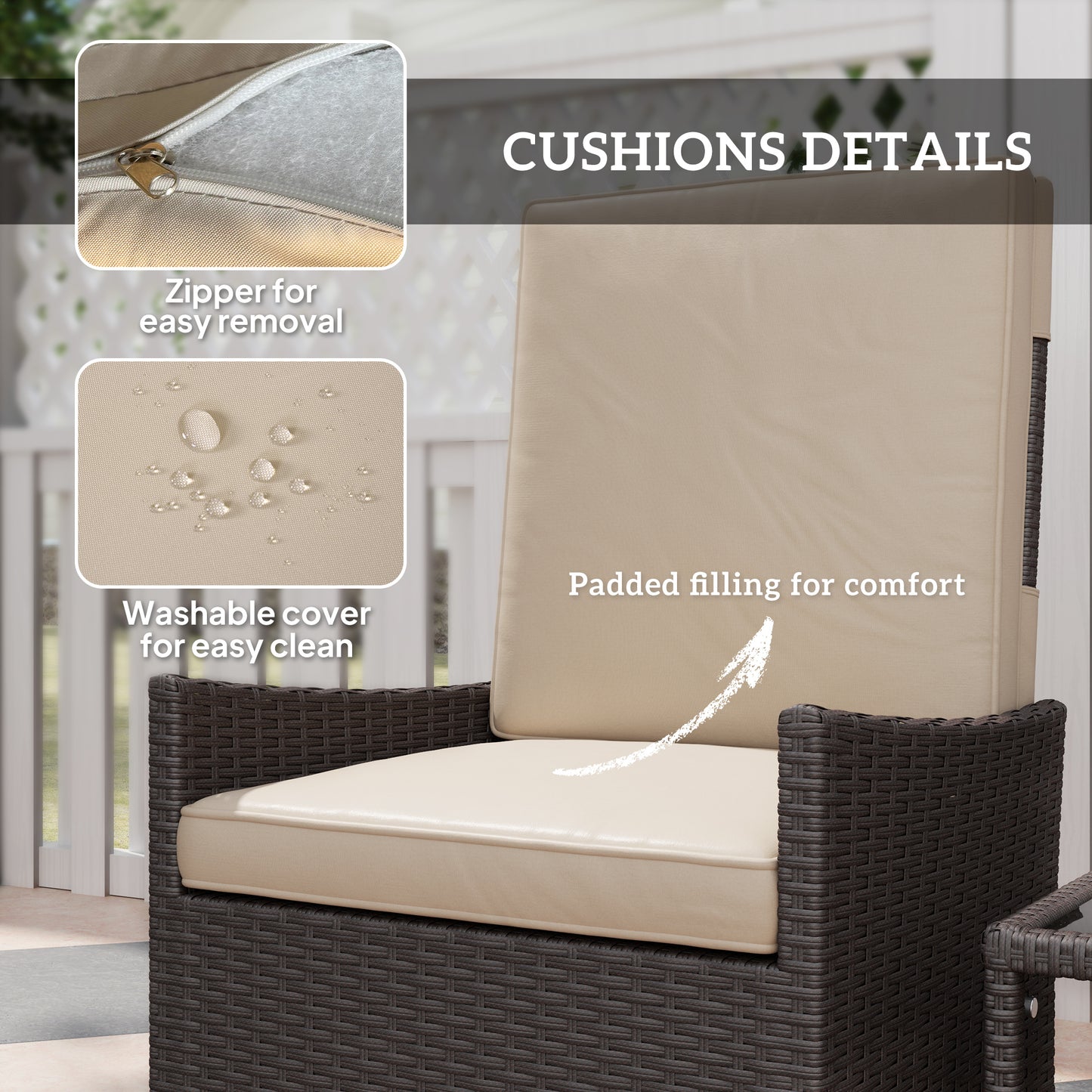 5 PCS Rattan Garden Furniture Set w/ Cushions, Khaki