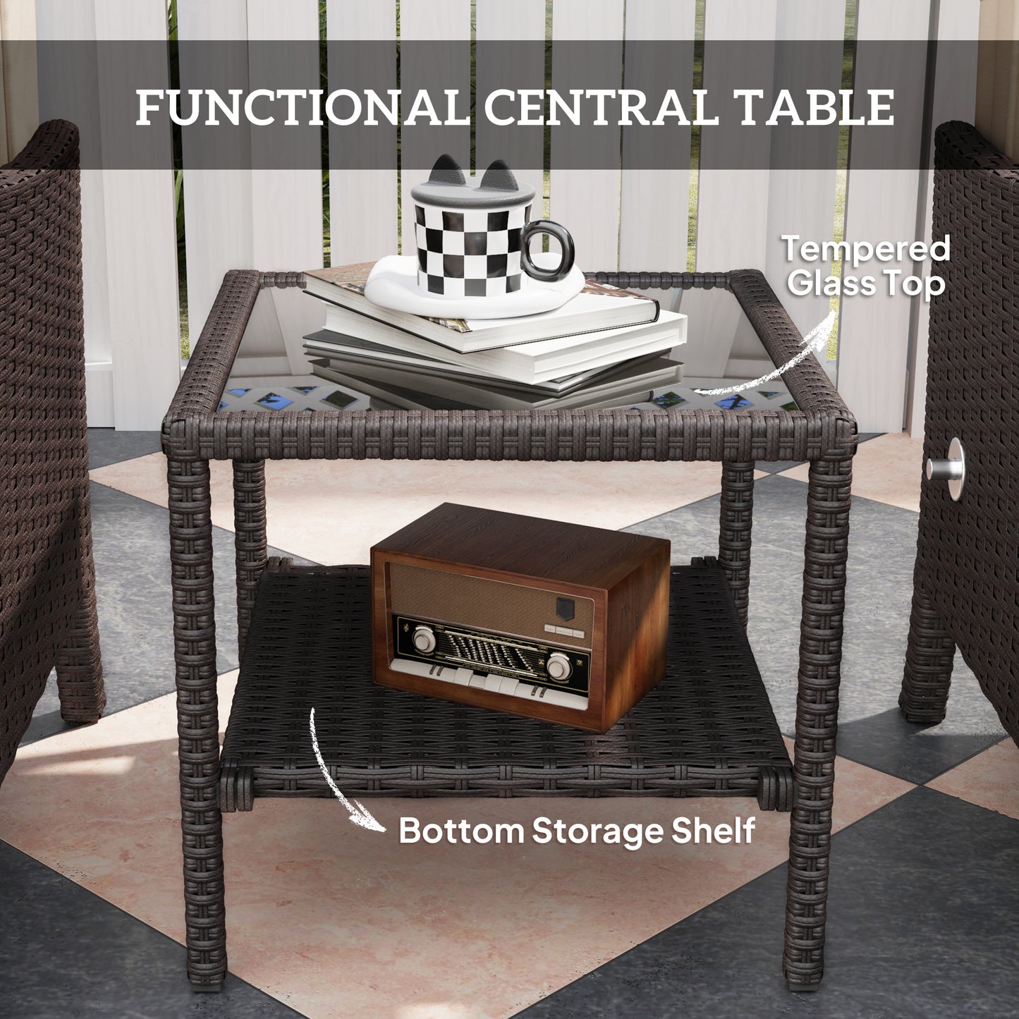 5 PCS Rattan Garden Furniture Set w/ Cushions, Khaki