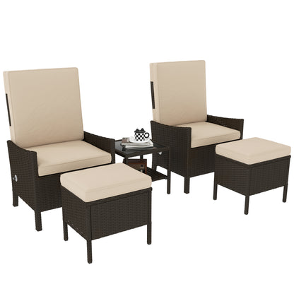 5 PCS Rattan Garden Furniture Set w/ Cushions, Khaki