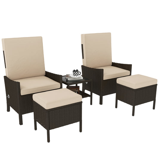 5 PCS Rattan Garden Furniture Set w/ Cushions, Khaki