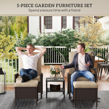 5 PCS Rattan Garden Furniture Set w/ Cushions, Khaki