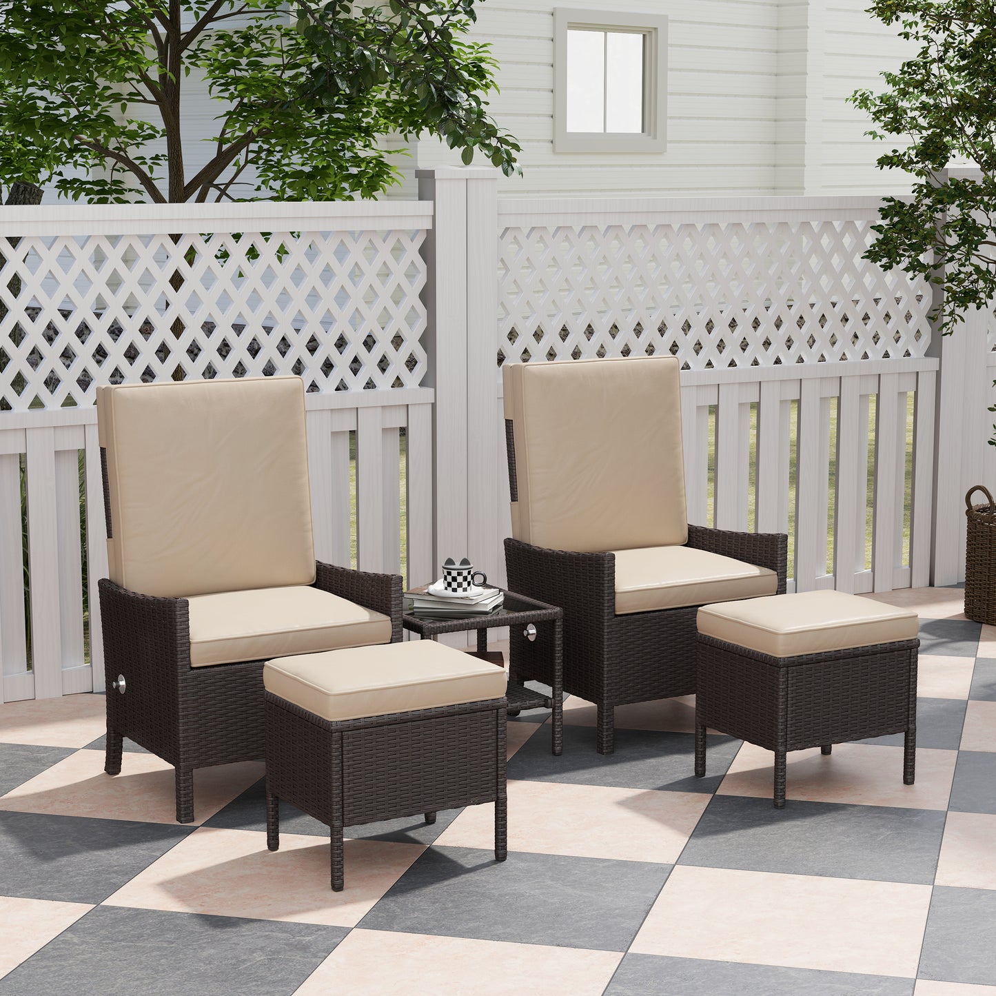 5 PCS Rattan Garden Furniture Set w/ Cushions, Khaki