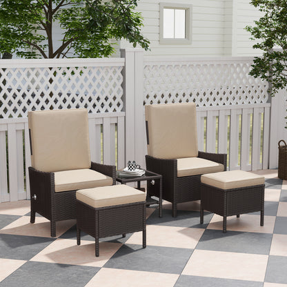 5 PCS Rattan Garden Furniture Set w/ Cushions, Khaki