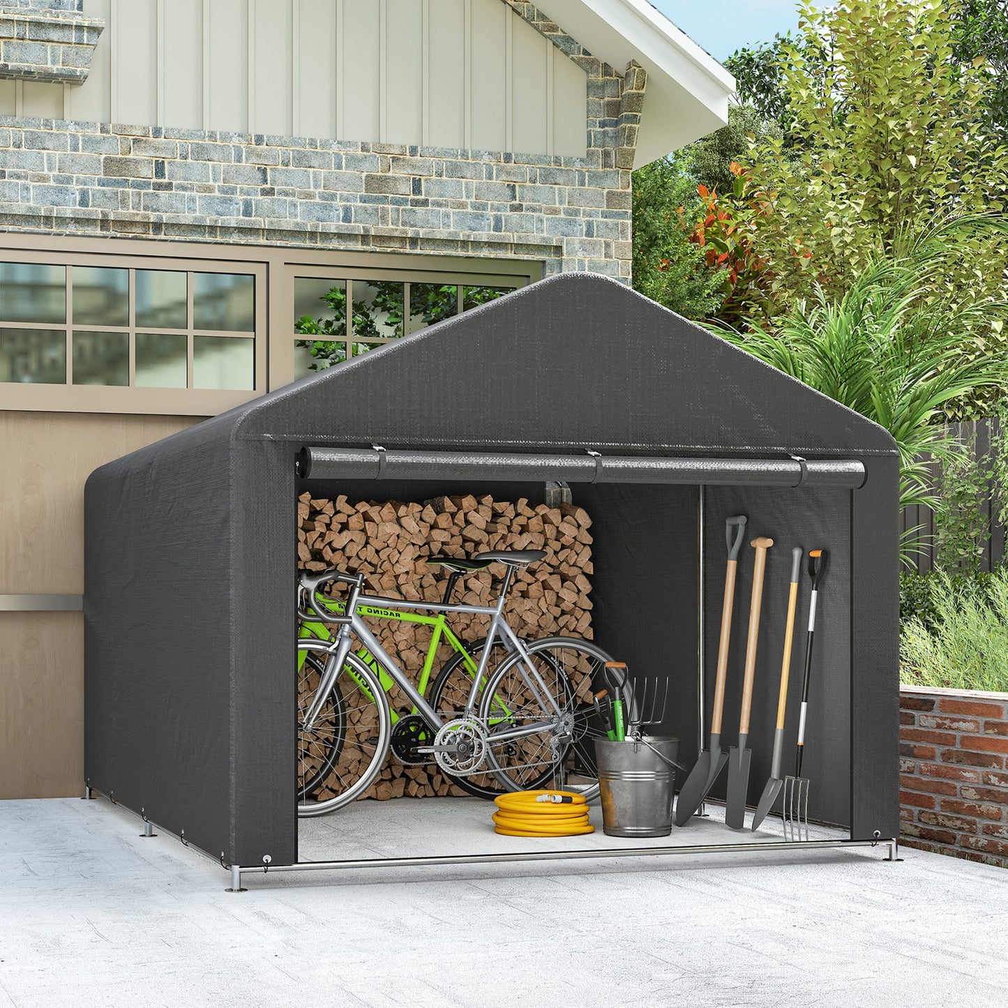 6.6 x 7.8ft Garden Storage Shed Tent Bike Tent, Dark Grey