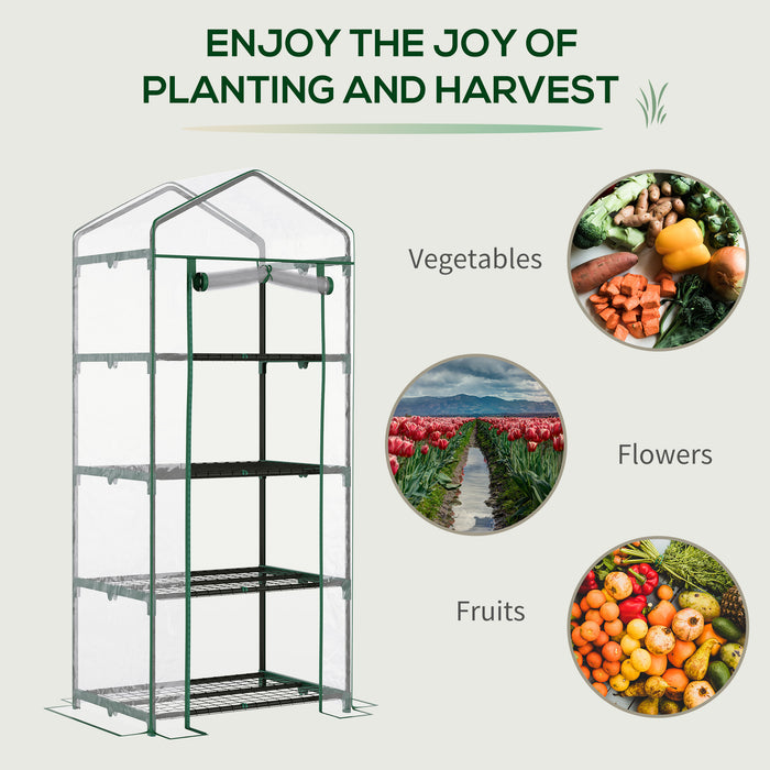 4 Tiers Mini Portable Greenhouse Plant Grow Shed Metal Frame Transparent Clear Cover 160H x 70L x 50Wcm