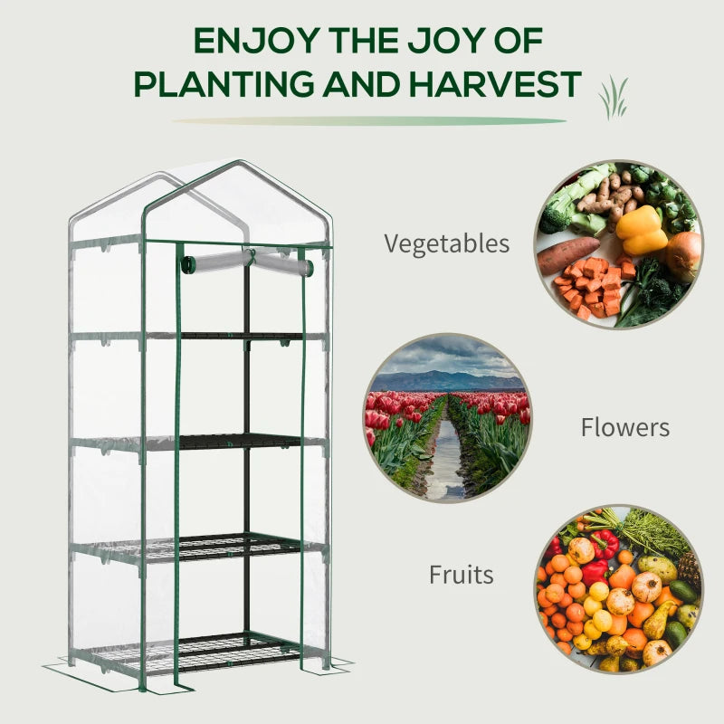 4 Tiers Mini Portable Greenhouse Compact Plant Grow Shed Metal Frame Transparent Clear Cover 160H x 70L x 50Wcm