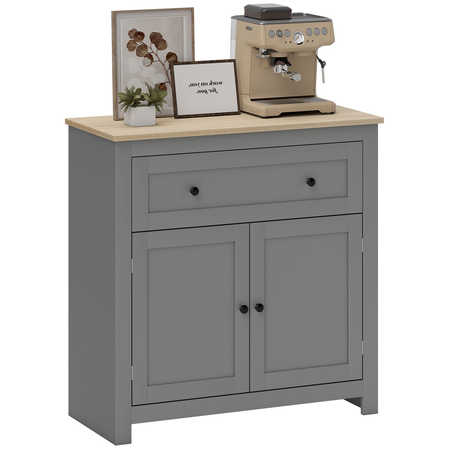 Sideboard Storage Cabinet with Adjustable Shelf, Drawer, Grey