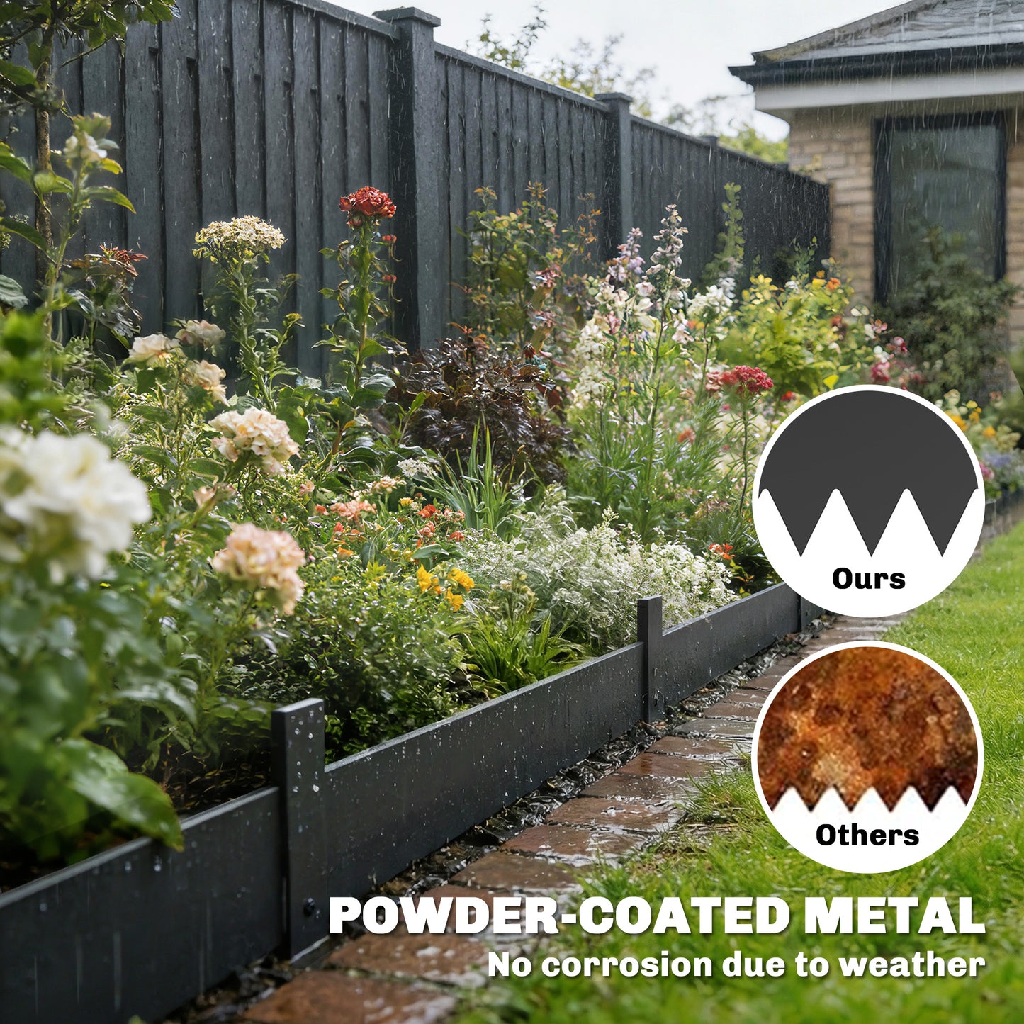 5pcs Garden Fence, No Dig Metal Outdoor Picket Fence Panels, Black