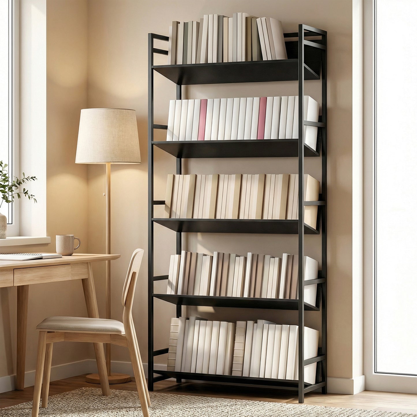 Bookshelf Anti-Slip Design 5-Tier Black