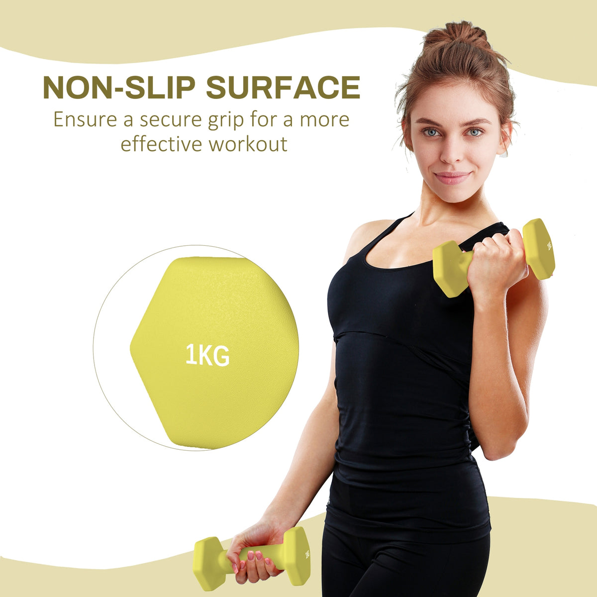 1kg Hexagonal Dumbbells (Set of 2) - Yellow