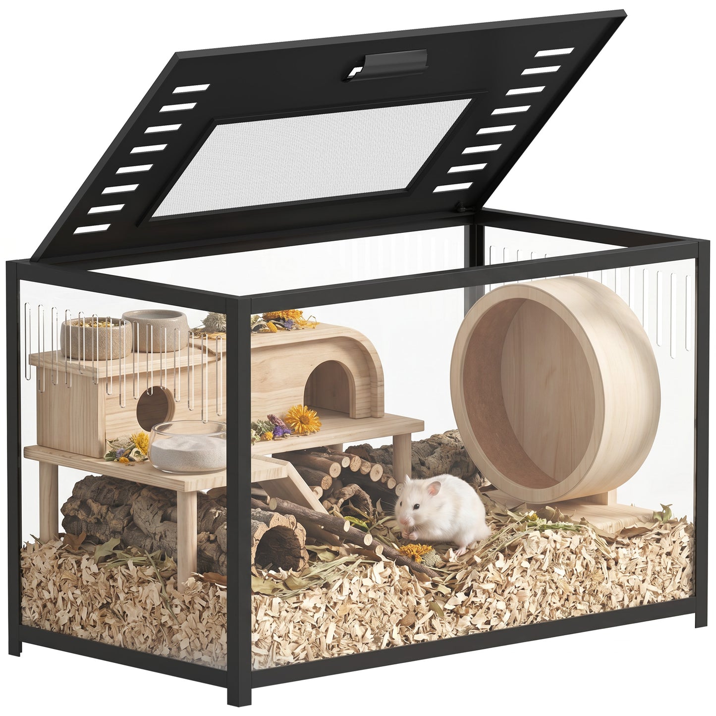 Hamster Cage, Chewproof Metal Rat Cage with Deep Base, Openable Top