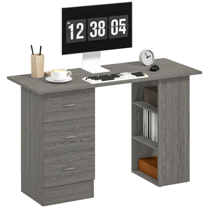 120cm Computer Desk, Study Table with 3 Shelf & Drawers, Grey