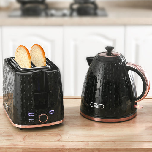 1.7L 3000W Fast Boil Kettle & 2 Slice Toaster Set, Kettle and Toaster Set with Auto Shut Off, Browning Controls, Black
