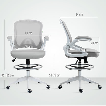 Mesh Office Stool, 60° Swivel Height Adjustable Chair, Light Grey