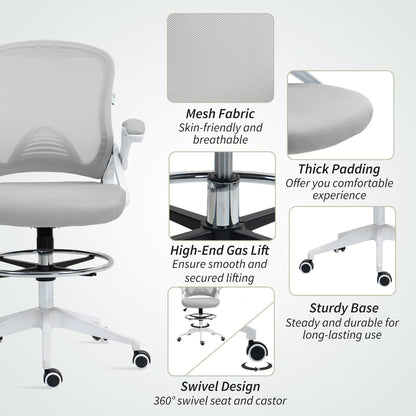 Mesh Office Stool, 60° Swivel Height Adjustable Chair, Light Grey