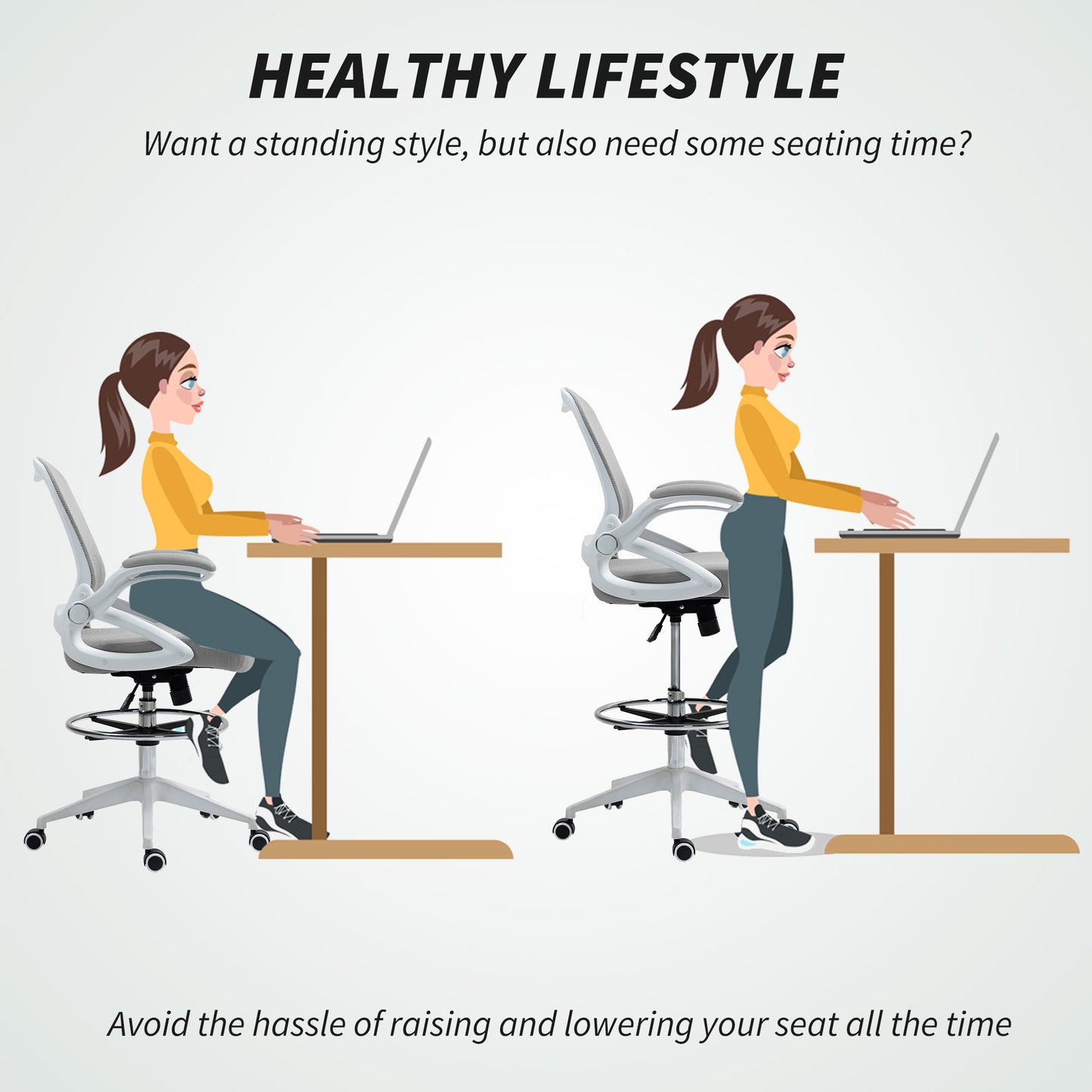 Mesh Office Stool, 60° Swivel Height Adjustable Chair, Light Grey