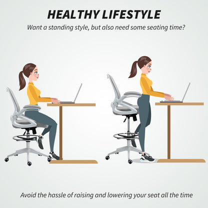 Mesh Office Stool, 60° Swivel Height Adjustable Chair, Light Grey