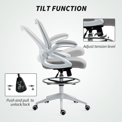 Mesh Office Stool, 60° Swivel Height Adjustable Chair, Light Grey