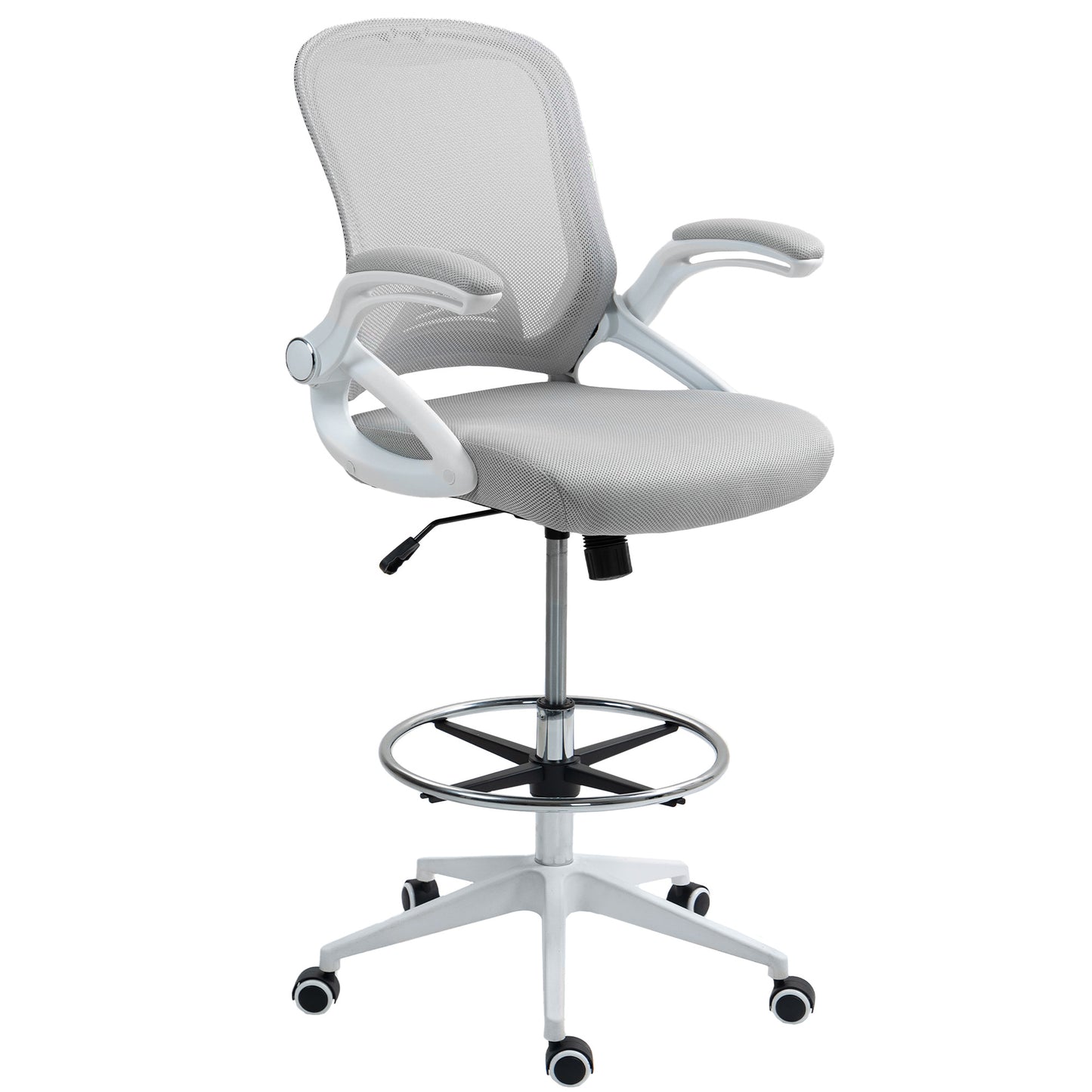 Mesh Office Stool, 60° Swivel Height Adjustable Chair, Light Grey