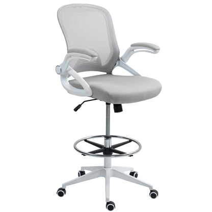 Mesh Office Stool, 60° Swivel Height Adjustable Chair, Light Grey