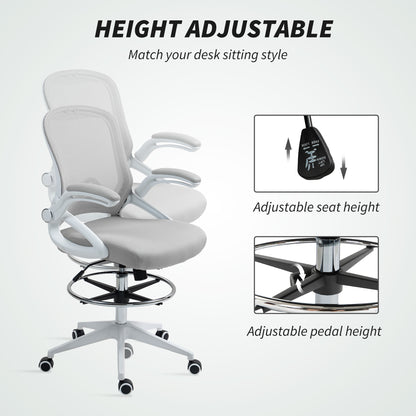 Mesh Office Stool, 60° Swivel Height Adjustable Chair, Light Grey