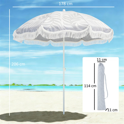 1.8 m Beach Umbrella Parasol with Sand Anchor, 30 Tilt, Light Grey