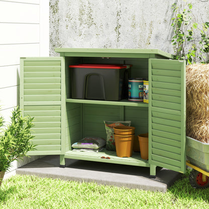 Garden Storage Shed Solid Wood Garage Organisation w/ Doors, Green