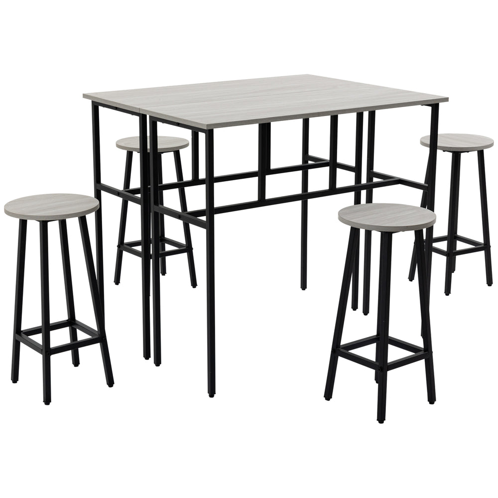 6-Piece Bar Table Set, 2 Breakfast Tables with 4 Stools, Counter Height Dining Tables & Chairs for Kitchen, Living Room, Grey