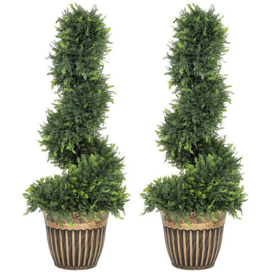 Set of 2 Potted Artificial Plants, Topiary Spiral Cypress Trees, 90cm