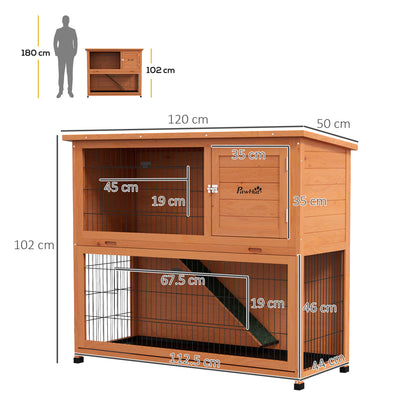 Wooden Rabbit Hutch Antiseptic Outdoor, for 1-2 Rabbits, Orange