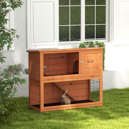 Wooden Rabbit Hutch Antiseptic Outdoor, for 1-2 Rabbits, Orange