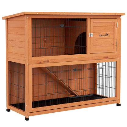 Wooden Rabbit Hutch Antiseptic Outdoor, for 1-2 Rabbits, Orange
