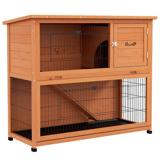 Wooden Rabbit Hutch Antiseptic Outdoor, for 1-2 Rabbits, Orange