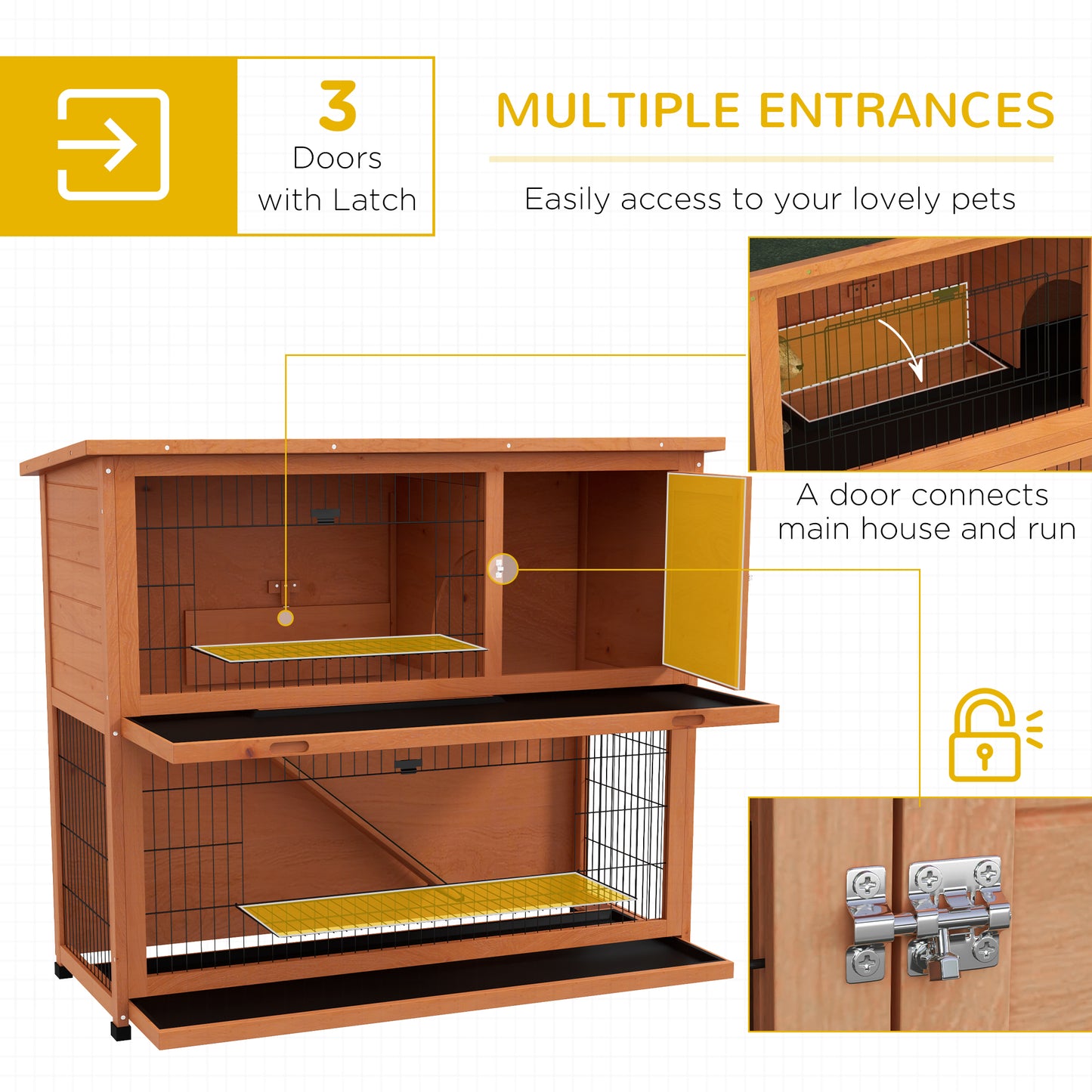 Wooden Rabbit Hutch Antiseptic Outdoor, for 1-2 Rabbits, Orange