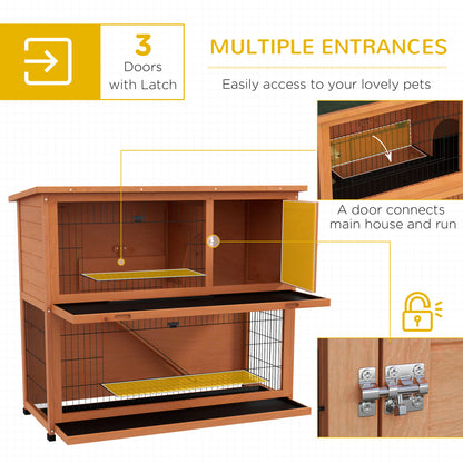Wooden Rabbit Hutch Antiseptic Outdoor, for 1-2 Rabbits, Orange