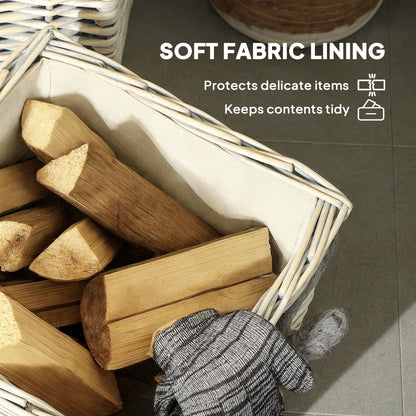 Set of 3 Log Baskets for Wood Burner Indoor, Round Storage Basket with Lining and Rope Handles for Fireside Storage, Blankets, Beige