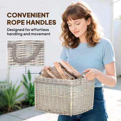 Set of 3 Log Baskets for Wood Burner Indoor, Round Storage Basket with Lining and Rope Handles for Fireside Storage, Blankets, Beige