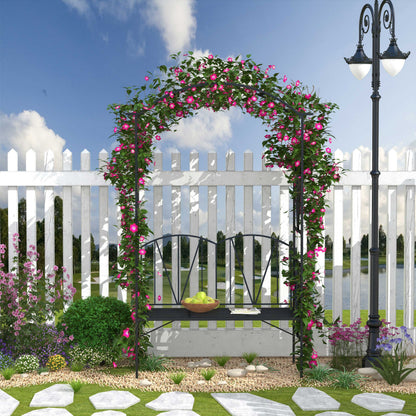 Garden Bench, Metal Garden Loveseat with Arch for Climbing Plants