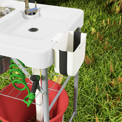 Folding Fish Cleaning Table Camping Sink Table with Faucet, White
