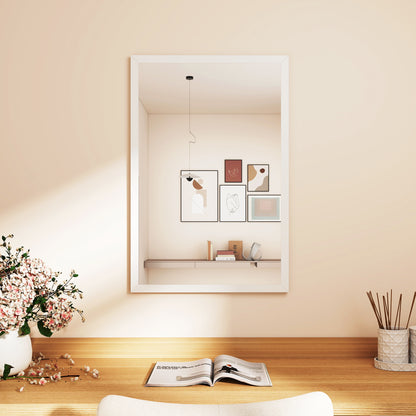 Decorative Rectangular Wall Mirror, 60 x 40 cm Wall-Mounted Bathroom Mirror for Living Room, Bedroom, Hallway, White